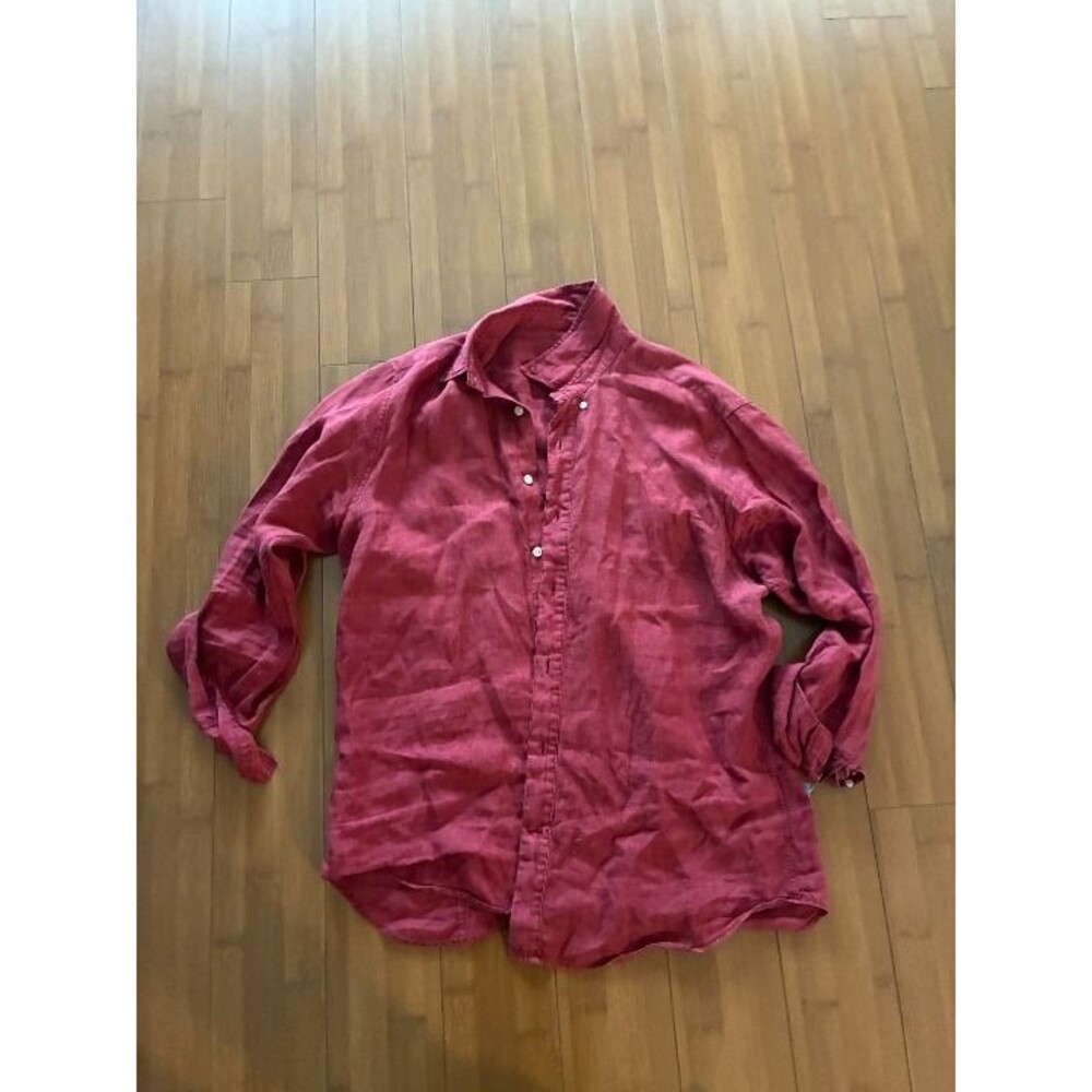 Outlier NYC Men's Red Linen Button-Front Long Sleeve Shirt XL